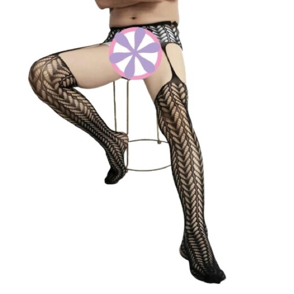 Open Crotch Pantyhose Fishnet Stockings Man Transparent Underwear